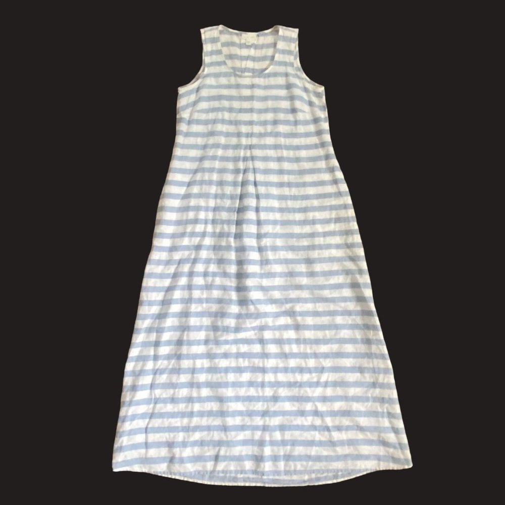 J.jill "love linen" long tank‎ striped maxi tank dress XS Perfect Love +pockets